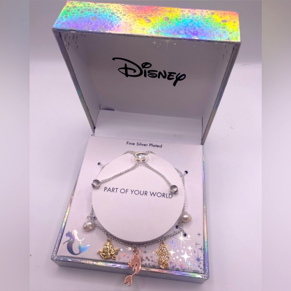 New! Disney's The Little Mermaid Tri-Tone Crystal Charm Adjustable Bracelet